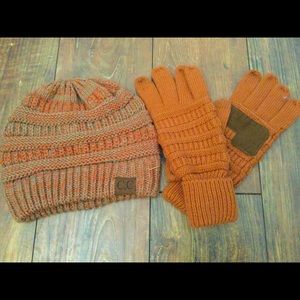 CC knit beanie and matching gloves, NWOT